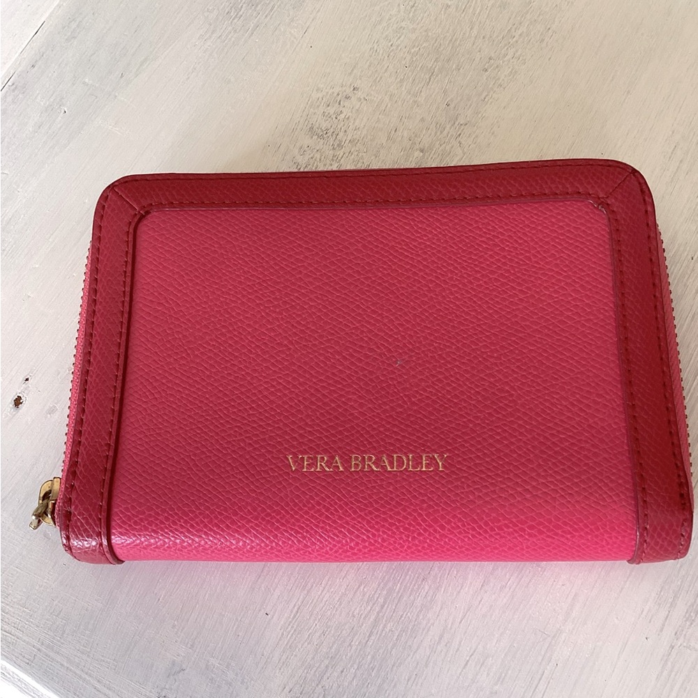Vera Bradley leather Georgia wallet in rouge pink and red.